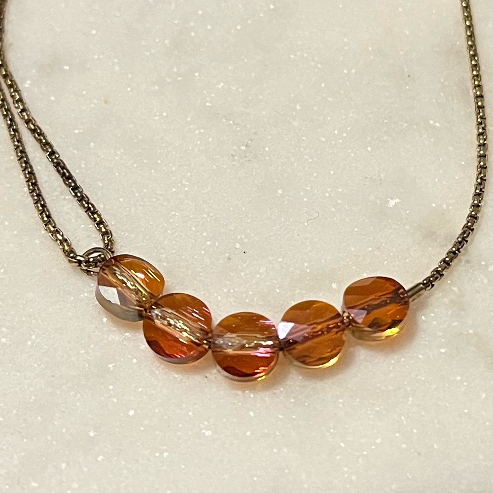 Alex and Ani Gold Pull Chain Bracelet with Orange Amber Swarovski Crystals
